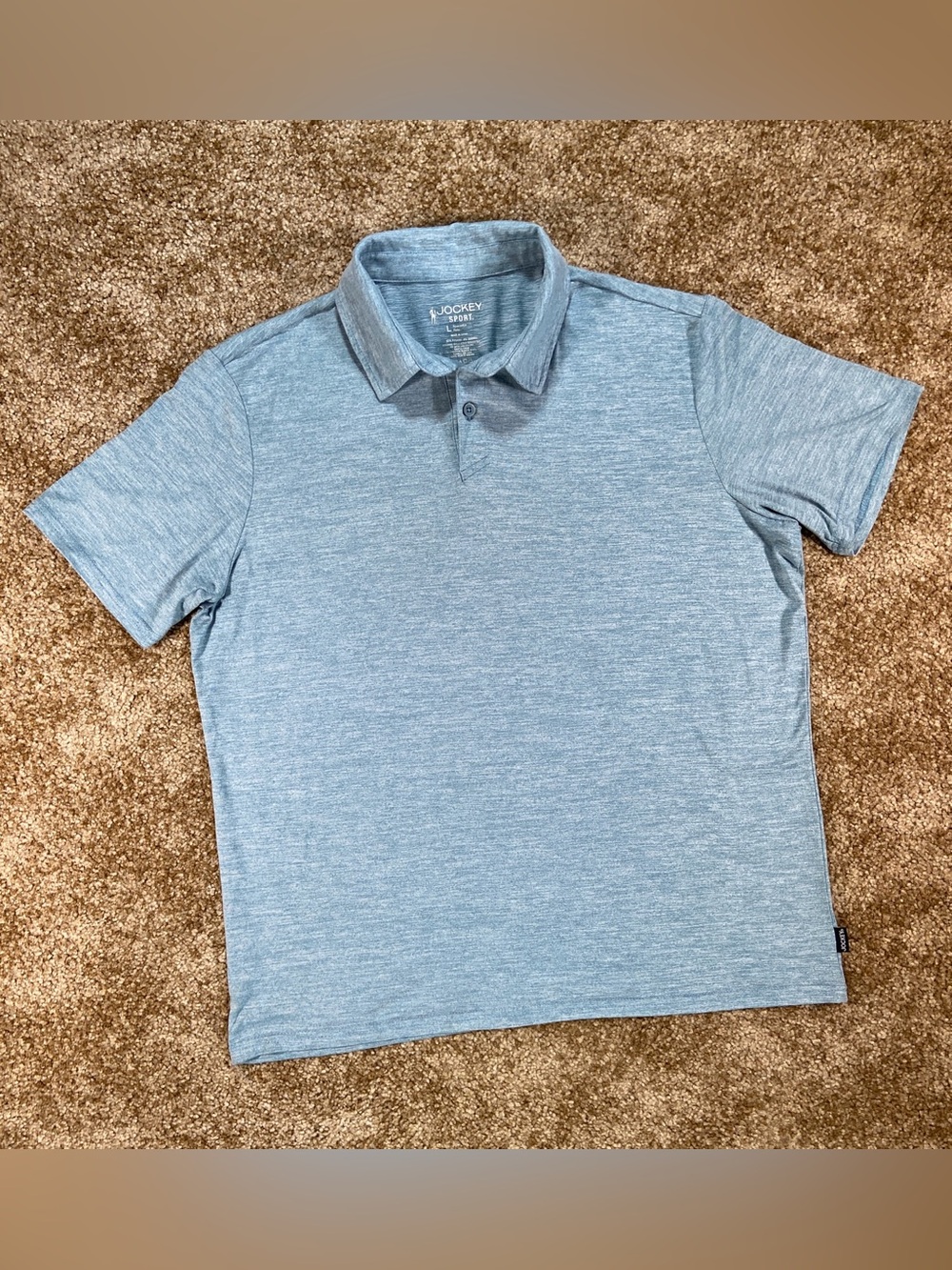 Jockey Sport Spacedye Polo Shirt Light Blue Short Sleeve Stretch Size‎ Large